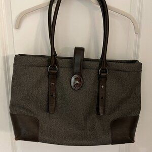 Tumi Villa Turin Gray Brown Leather Laptop Work Bag Tote